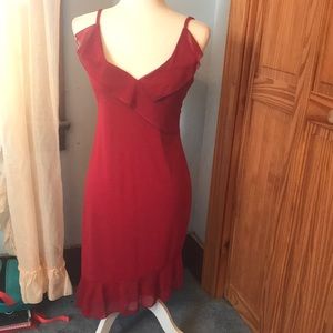 Vintage Next up brand women’s red sheer ruffle midi dress